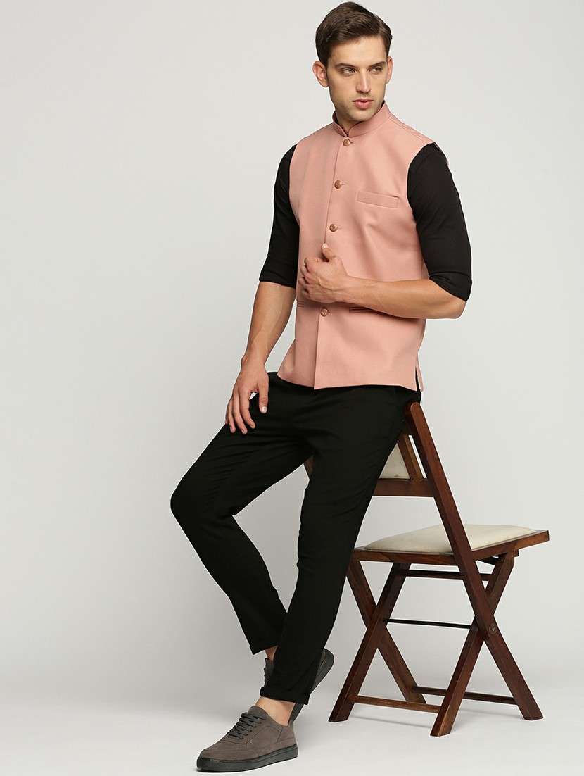 men's slim fit mandarin collar solid nehru jacket - 20598576 -  Standard Image - 4