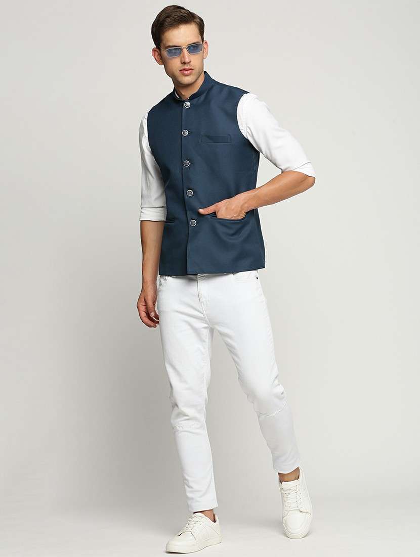 men's slim fit mandarin collar solid nehru jacket - 20598577 -  Standard Image - 4