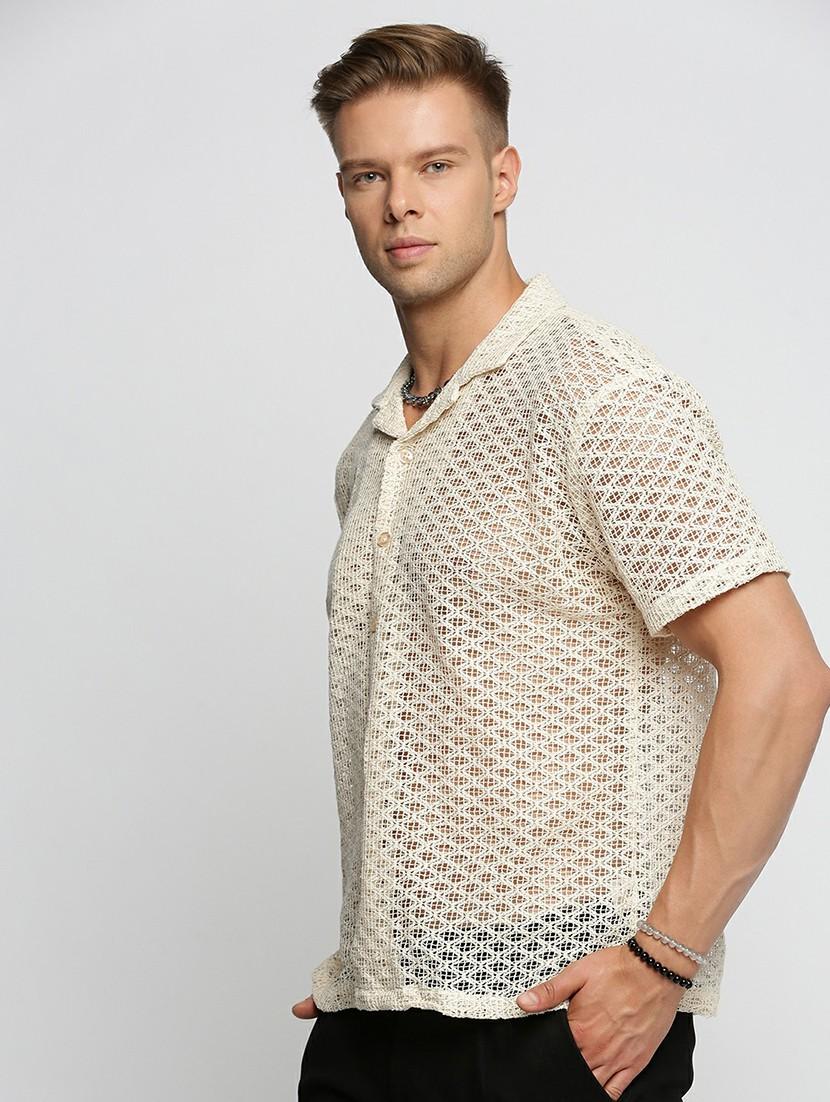 cream cotton blend casual shirt - 20598598 -  Standard Image - 1