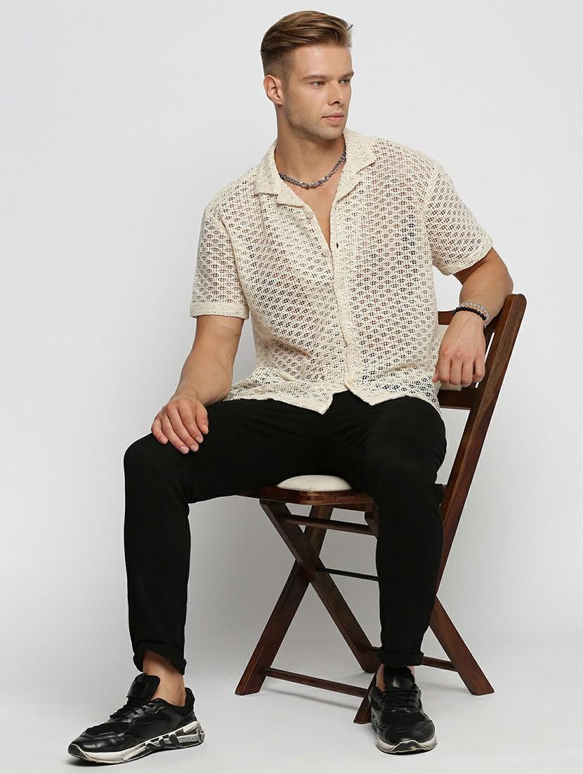 cream cotton blend casual shirt - 20598598 - Standard Image - 4