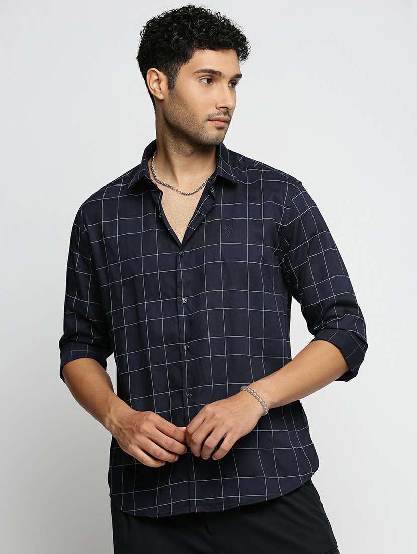 navy blue cotton blend casual shirt - 20598603 -  Zoom Image - 0