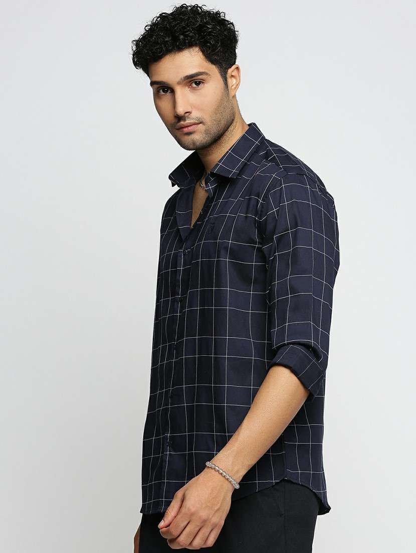 navy blue cotton blend casual shirt - 20598603 -  Standard Image - 1