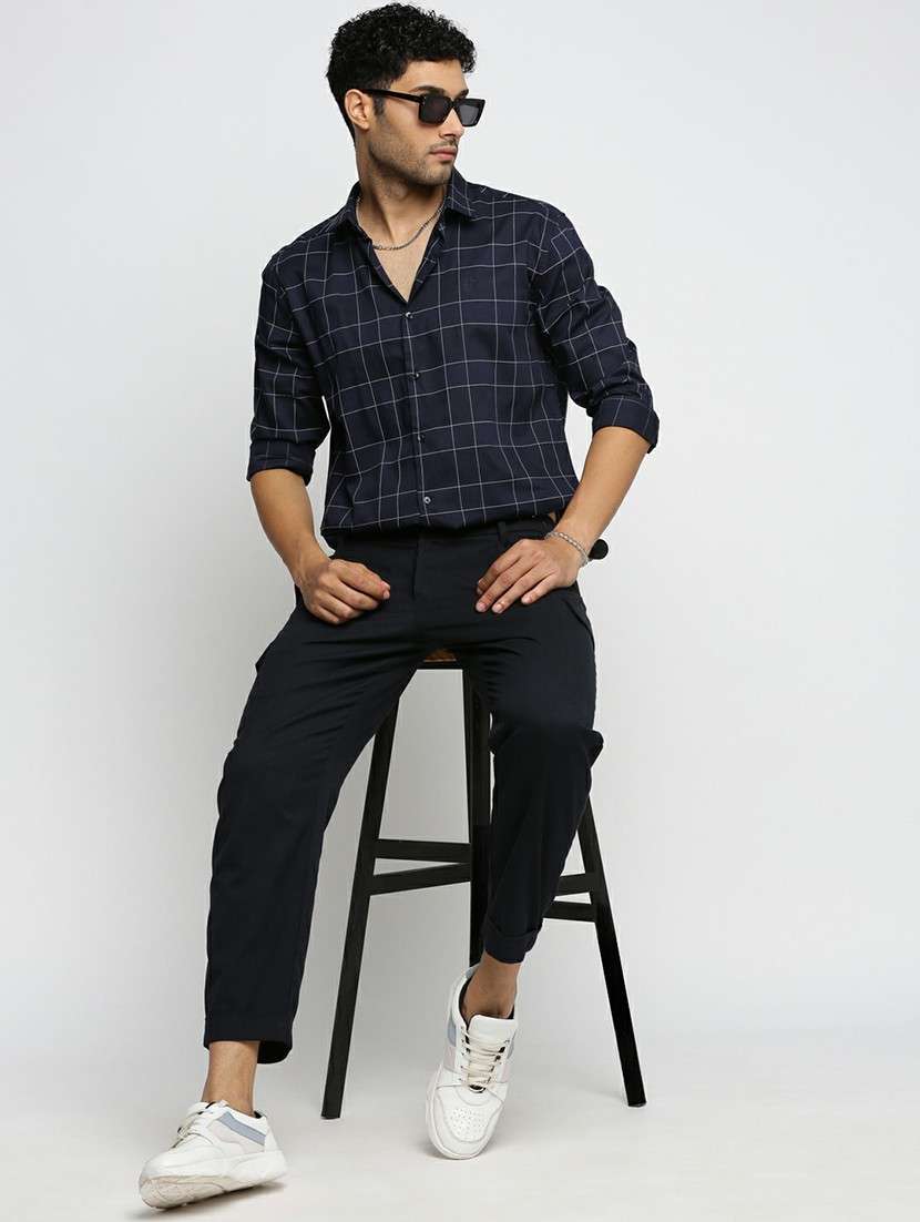 navy blue cotton blend casual shirt - 20598603 - Standard Image - 4
