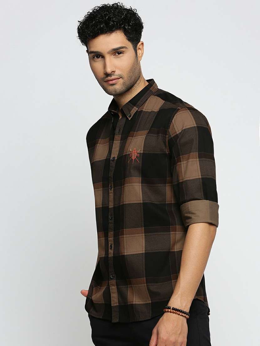 brown cotton blend casual shirt - 20598604 -  Standard Image - 1