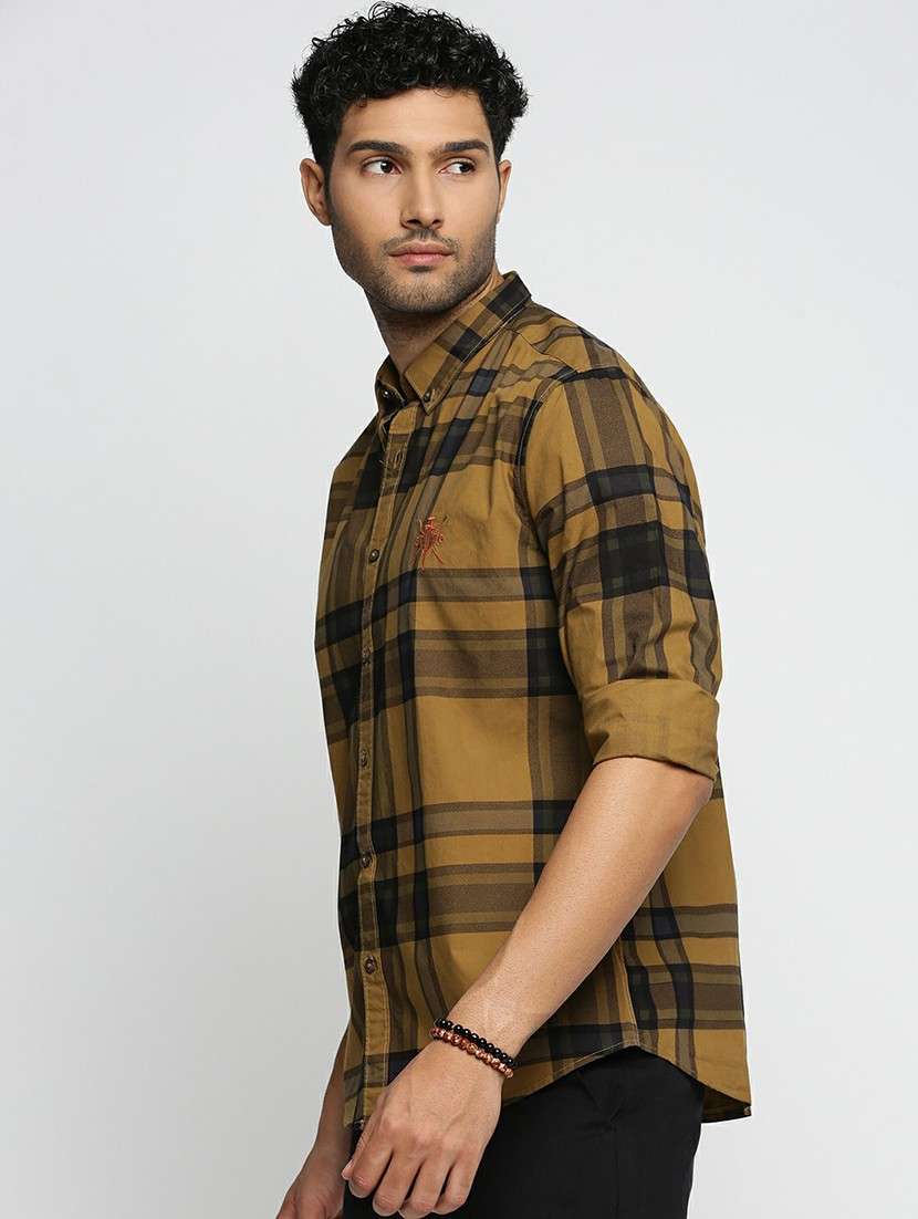 mustard cotton blend casual shirt - 20598605 -  Standard Image - 1