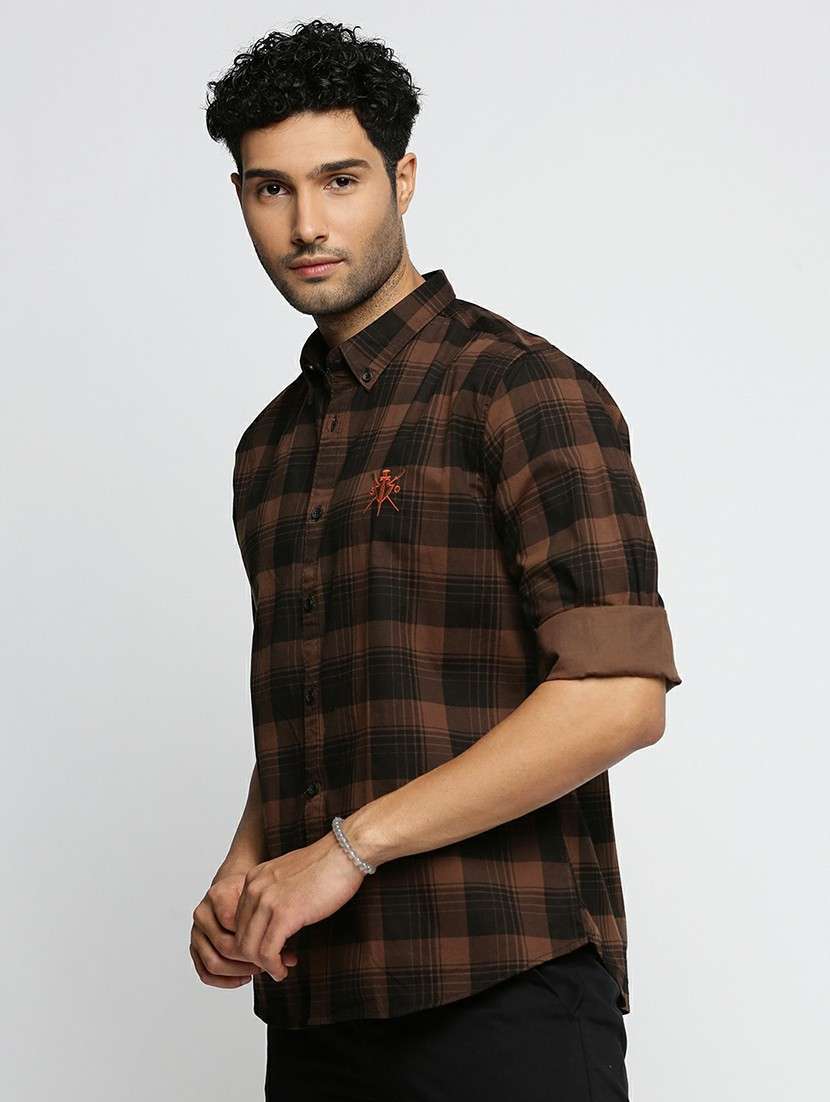 brown cotton blend casual shirt - 20598608 -  Standard Image - 1