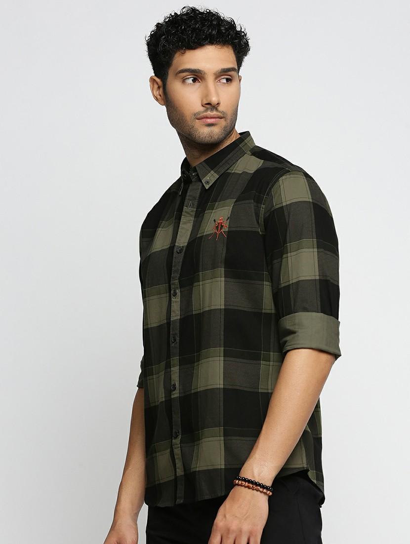 olive cotton blend casual shirt - 20598611 - Standard Image - 1
