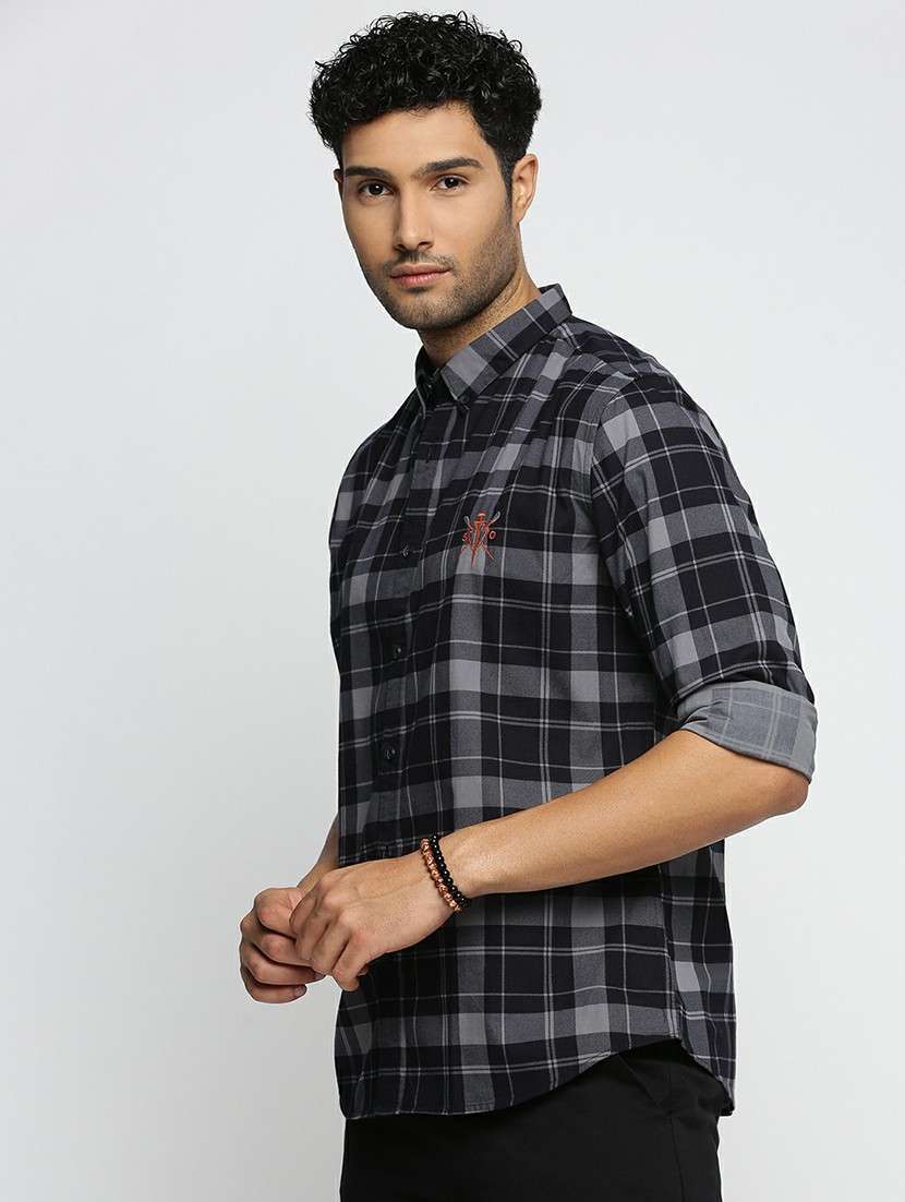 navy blue cotton blend casual shirt - 20598613 -  Standard Image - 1