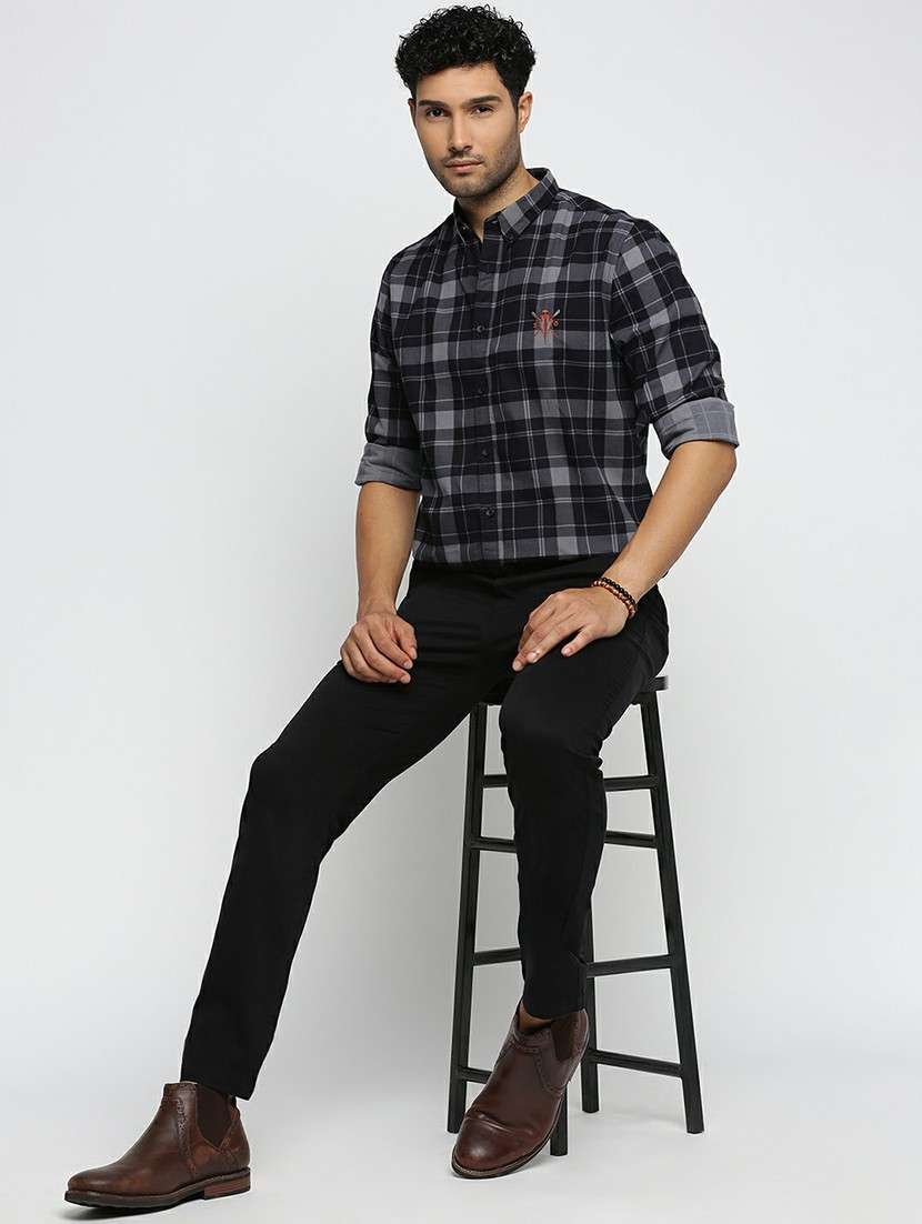 navy blue cotton blend casual shirt - 20598613 -  Standard Image - 4