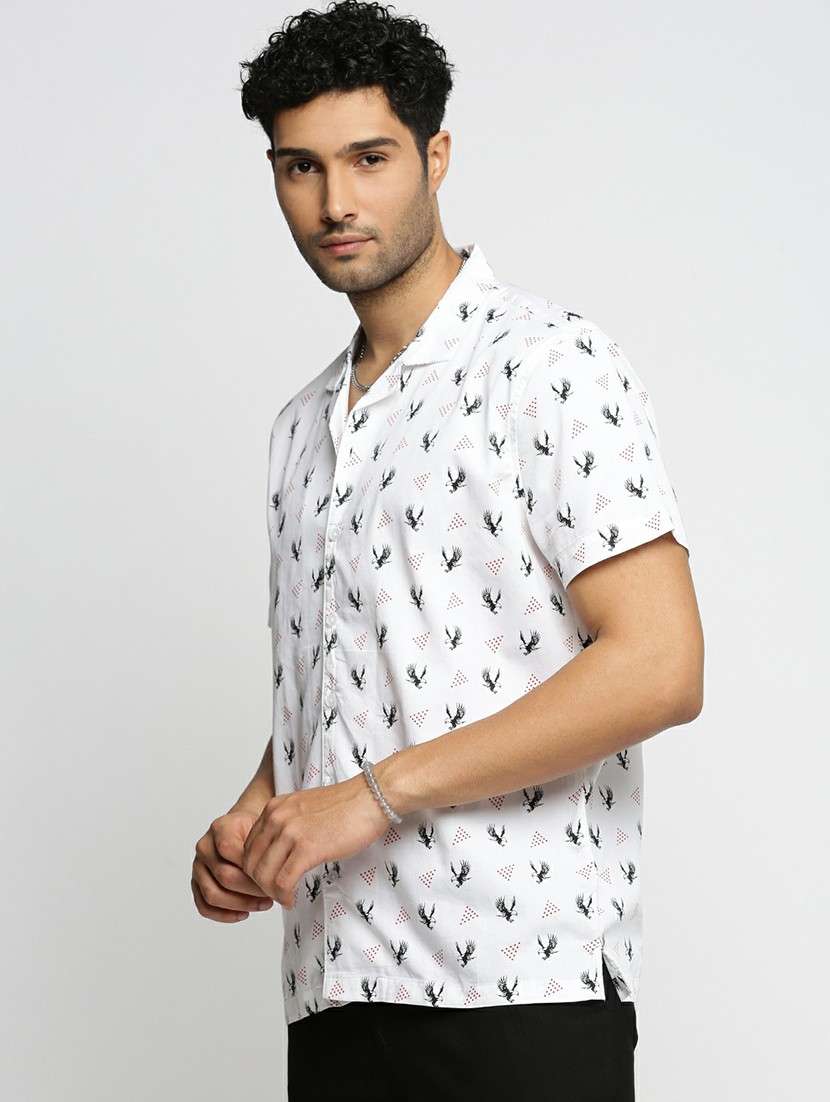 white cotton blend casual shirt - 20598628 -  Standard Image - 1