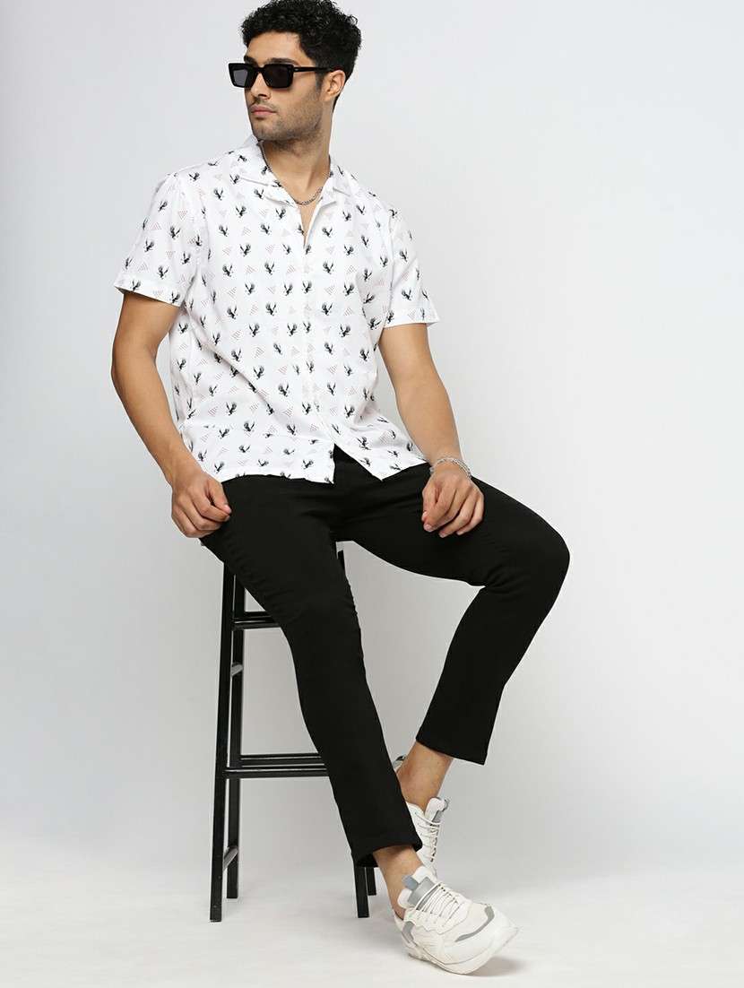white cotton blend casual shirt - 20598628 -  Standard Image - 4