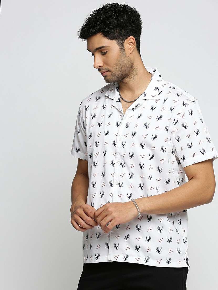 white cotton blend casual shirt - 20598630 -  Standard Image - 1