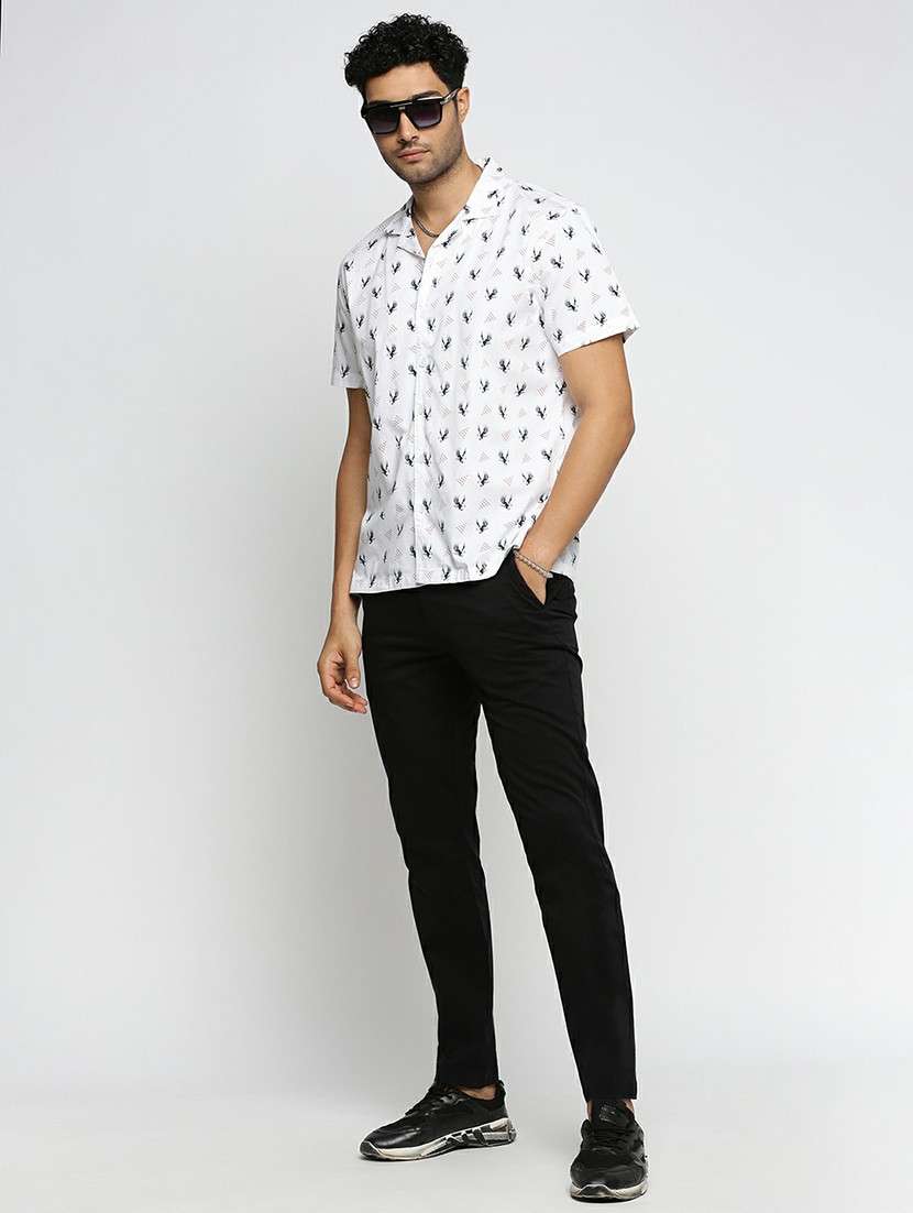 white cotton blend casual shirt - 20598630 -  Standard Image - 4