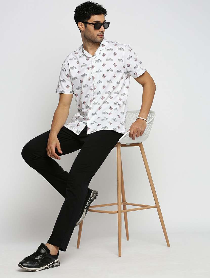 white cotton blend casual shirt - 20598632 -  Standard Image - 4