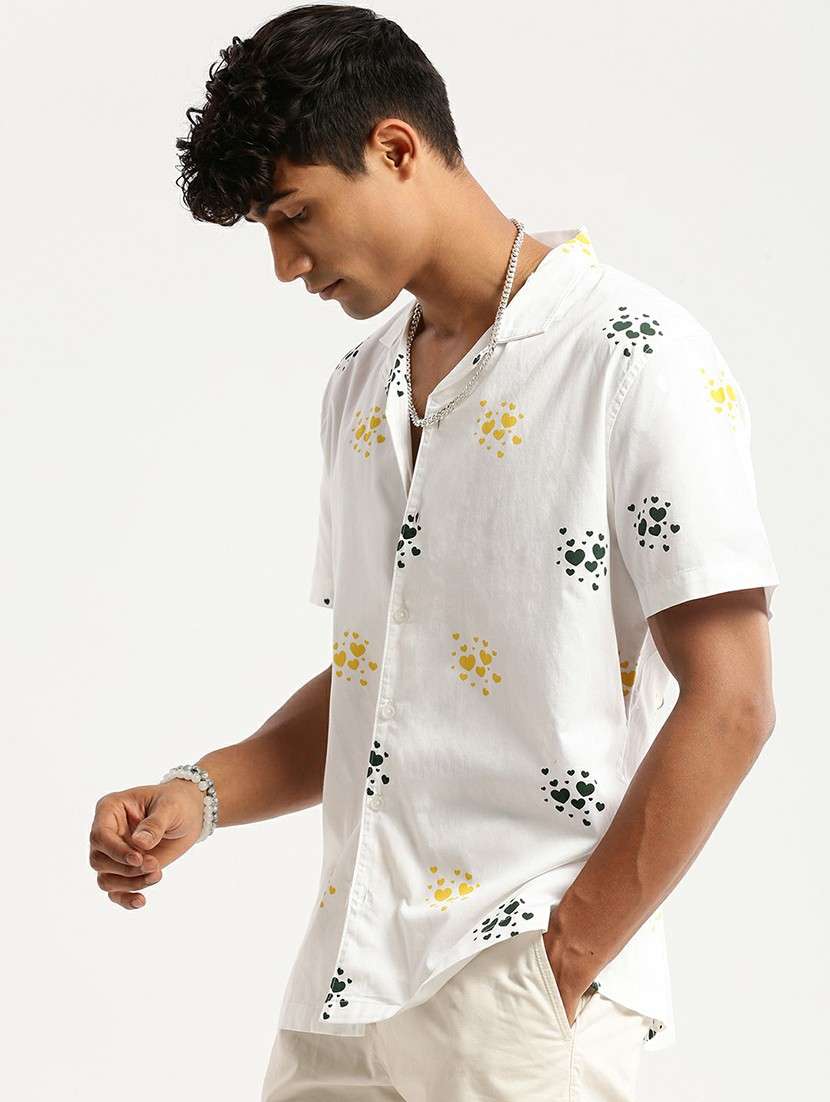 white cotton blend casual shirt - 20598636 -  Standard Image - 1