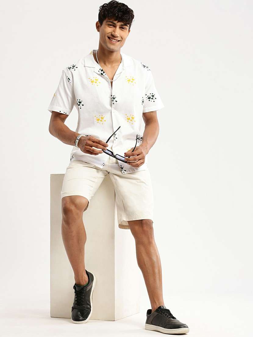 white cotton blend casual shirt - 20598636 -  Standard Image - 4