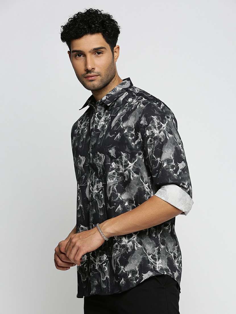 black cotton blend casual shirt - 20598641 -  Standard Image - 1