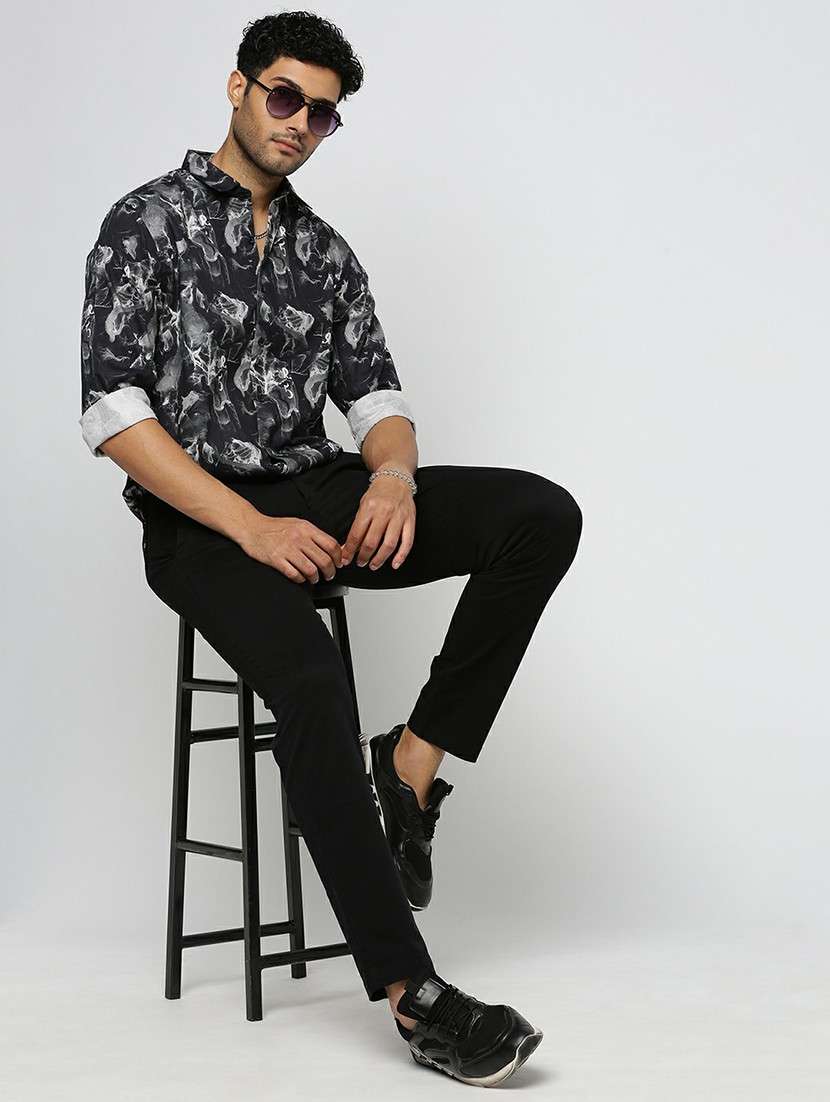 black cotton blend casual shirt - 20598641 -  Standard Image - 4