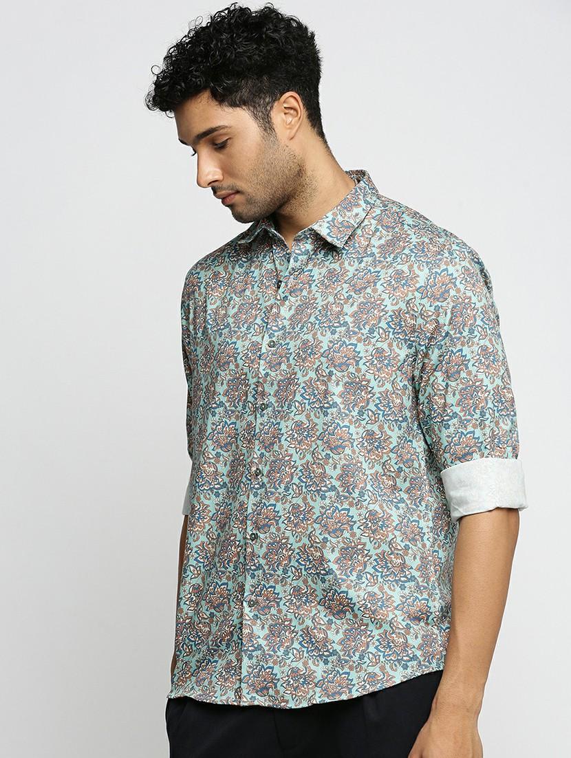 green cotton blend casual shirt - 20598645 -  Standard Image - 1