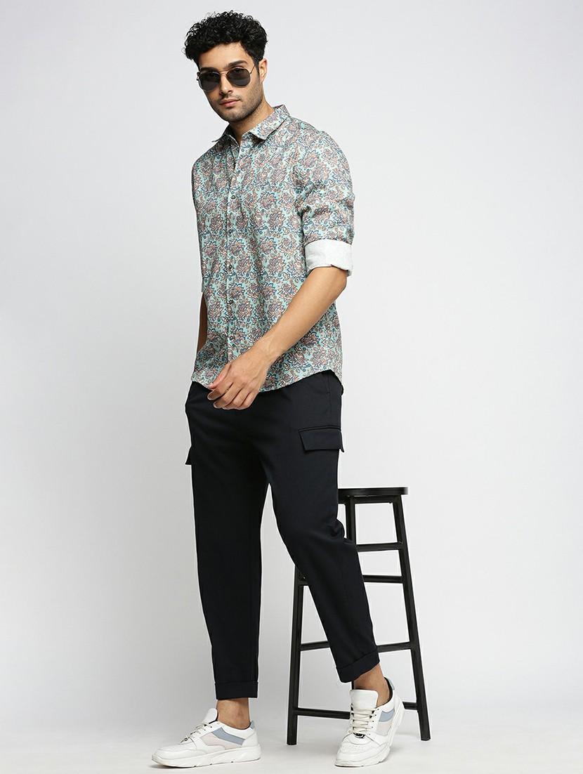 green cotton blend casual shirt - 20598645 - Standard Image - 4
