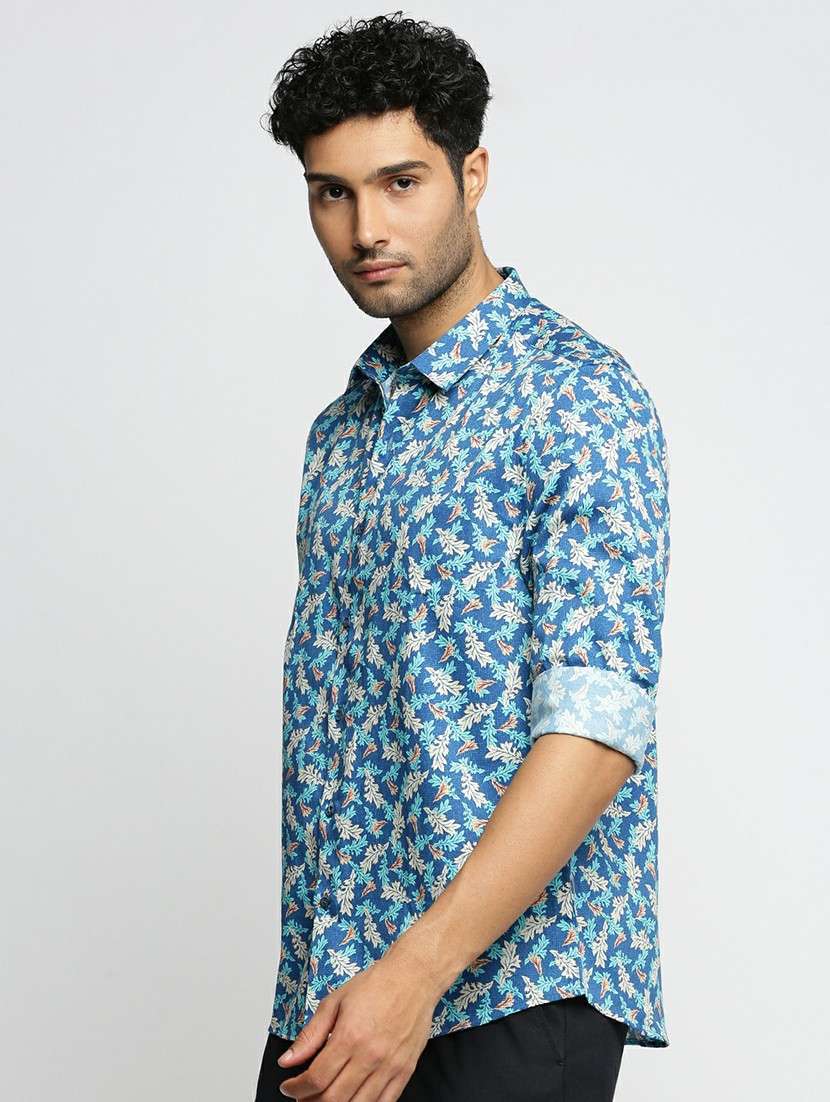 blue cotton blend casual shirt - 20598649 -  Standard Image - 1