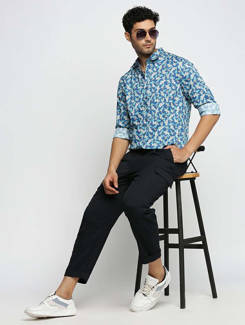 blue cotton blend casual shirt - 20598649 -  Standard Image - 4