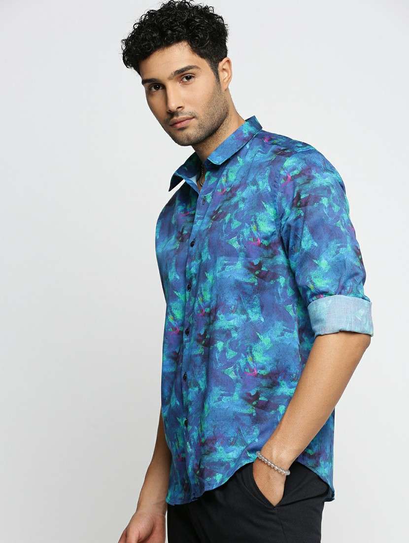 blue cotton blend casual shirt - 20598653 -  Standard Image - 1