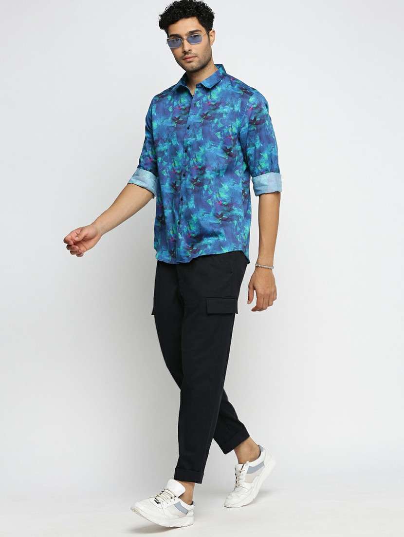 blue cotton blend casual shirt - 20598653 -  Standard Image - 4