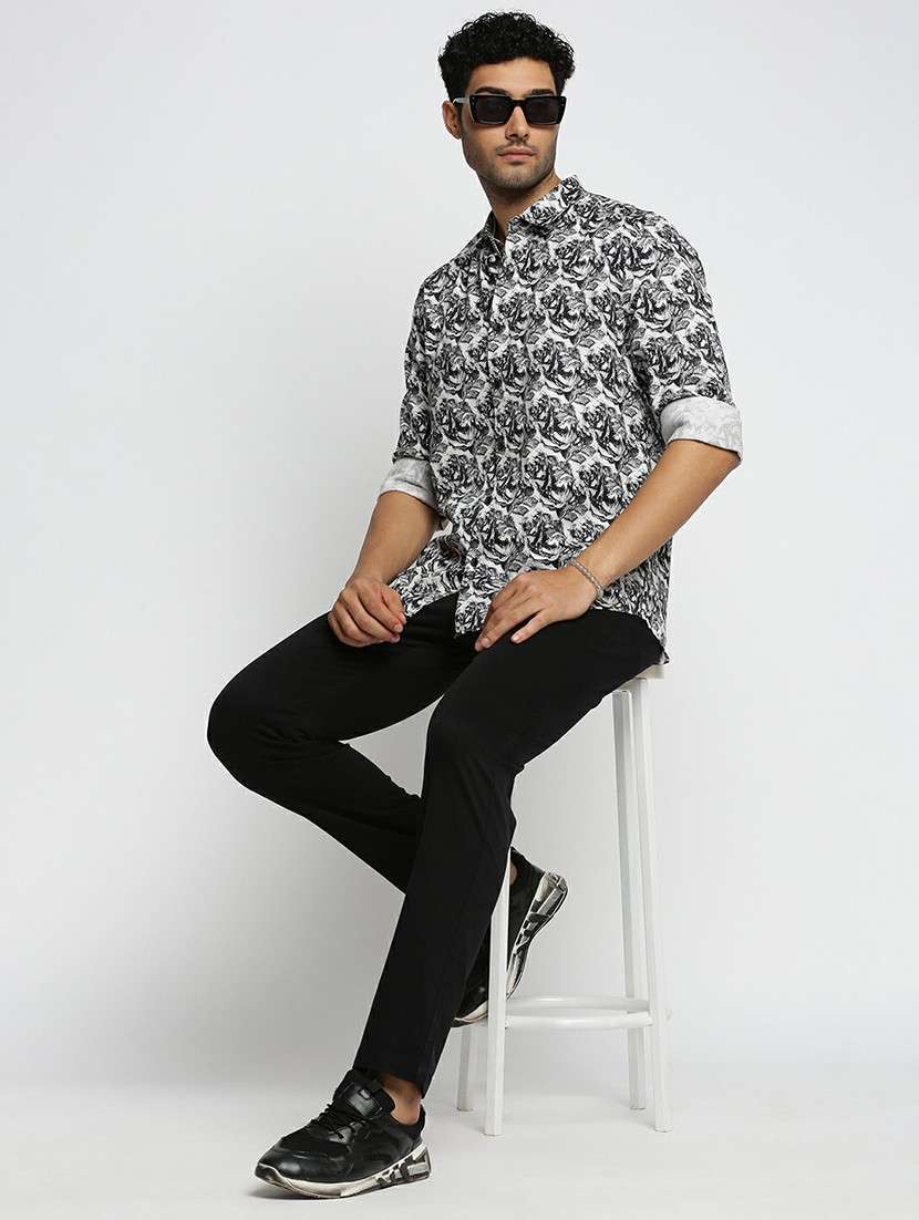 black cotton blend casual shirt - 20598657 -  Standard Image - 4