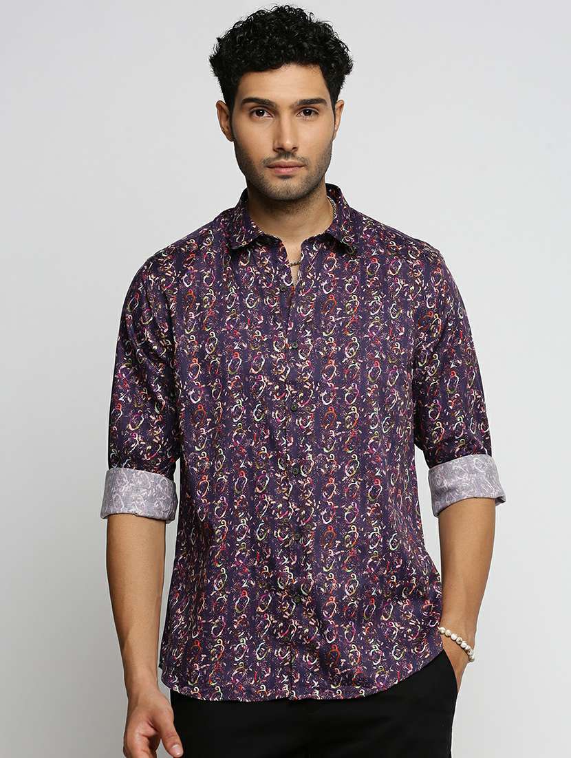 purple cotton blend casual shirt