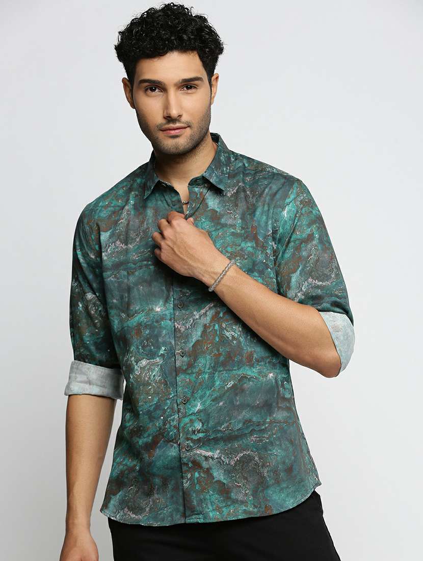green cotton blend casual shirt