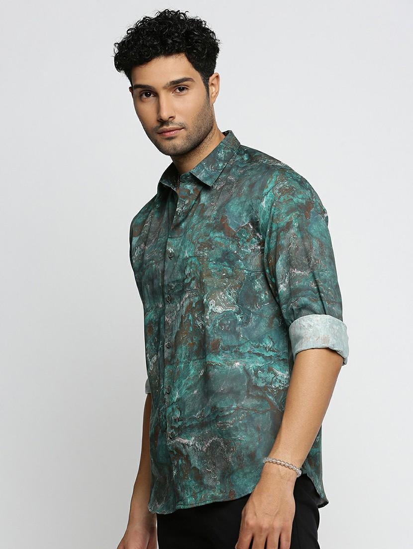 green cotton blend casual shirt - 20598666 -  Standard Image - 1