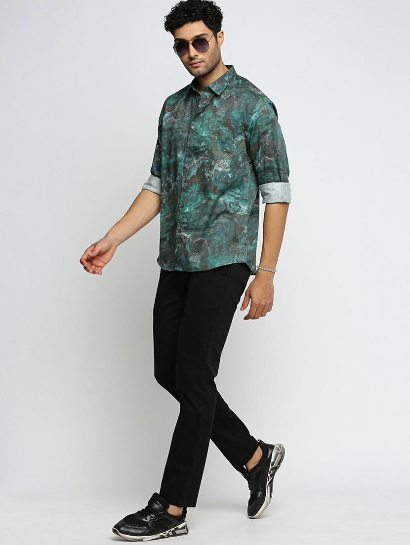 green cotton blend casual shirt - 20598666 - Standard Image - 4