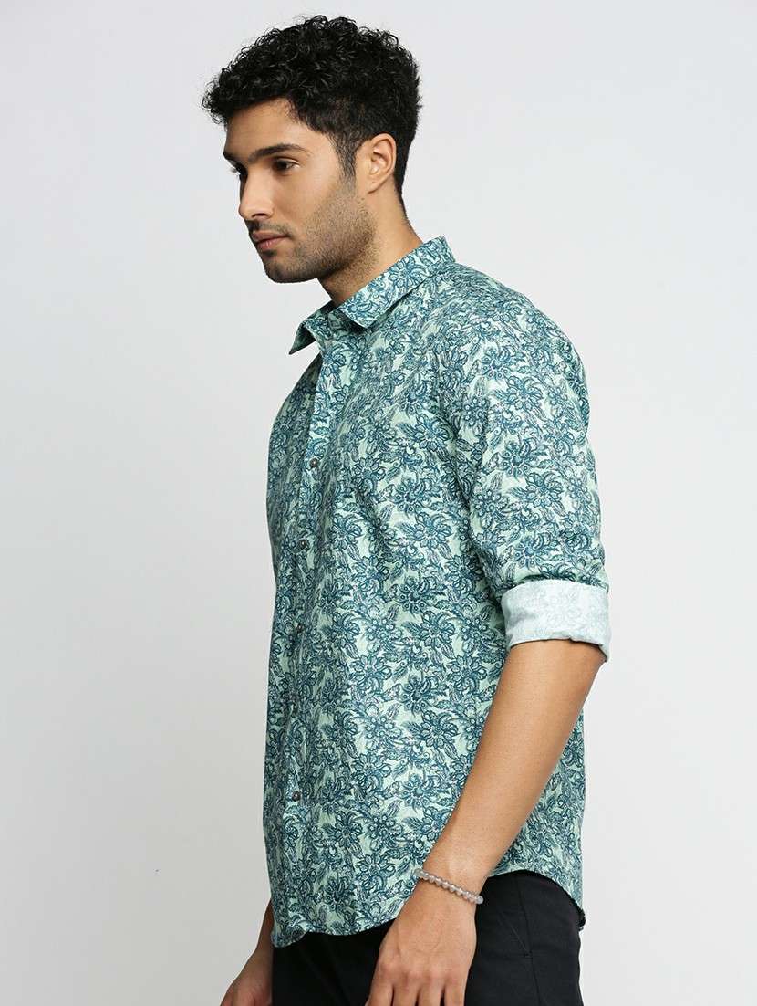sea green cotton blend casual shirt - 20598667 - Standard Image - 1