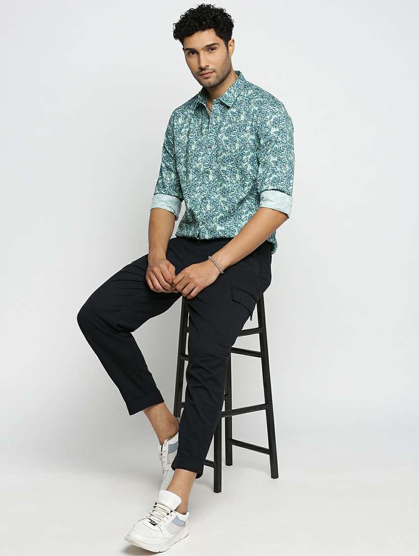 sea green cotton blend casual shirt - 20598667 - Standard Image - 4