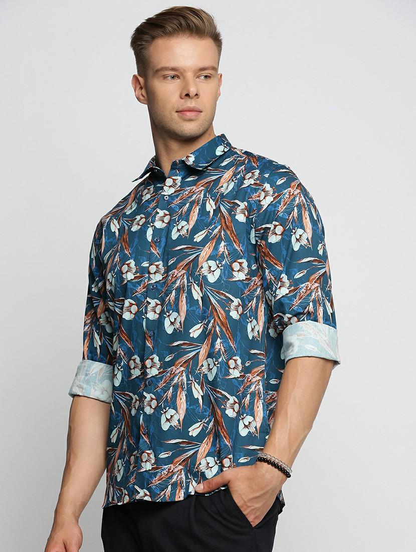 teal cotton blend casual shirt - 20598670 -  Standard Image - 1