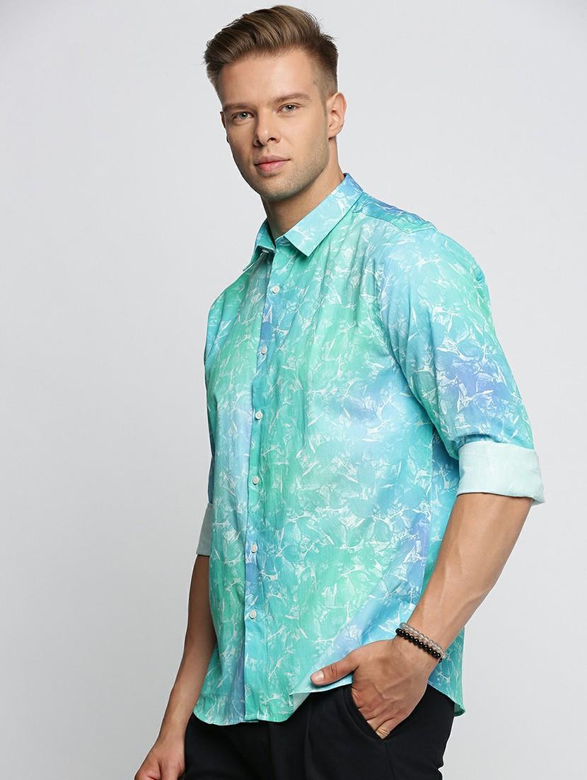 turquoise cotton blend casual shirt - 20598672 -  Standard Image - 1