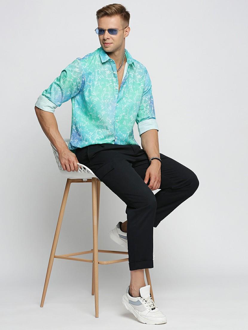 turquoise cotton blend casual shirt - 20598672 - Standard Image - 4