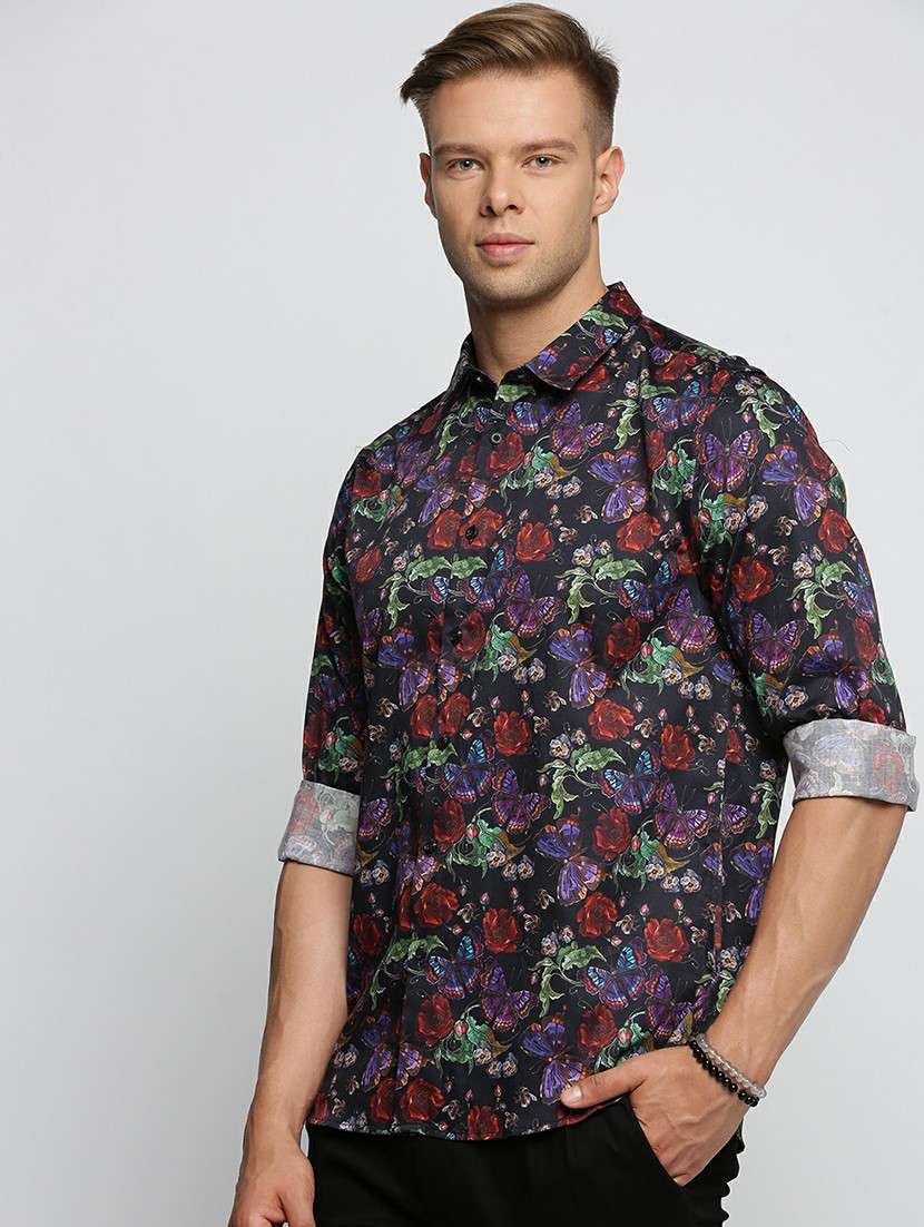 black cotton blend casual shirt - 20598673 -  Standard Image - 1