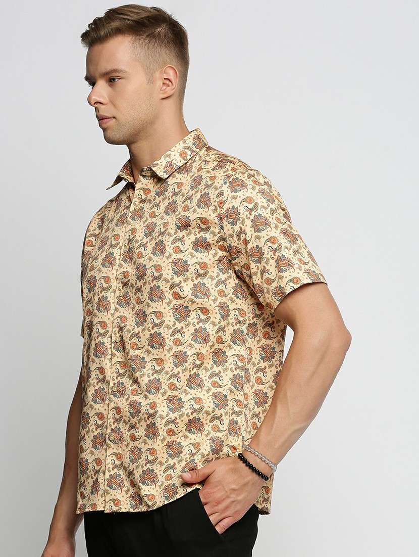 cream cotton blend casual shirt - 20598683 -  Standard Image - 1