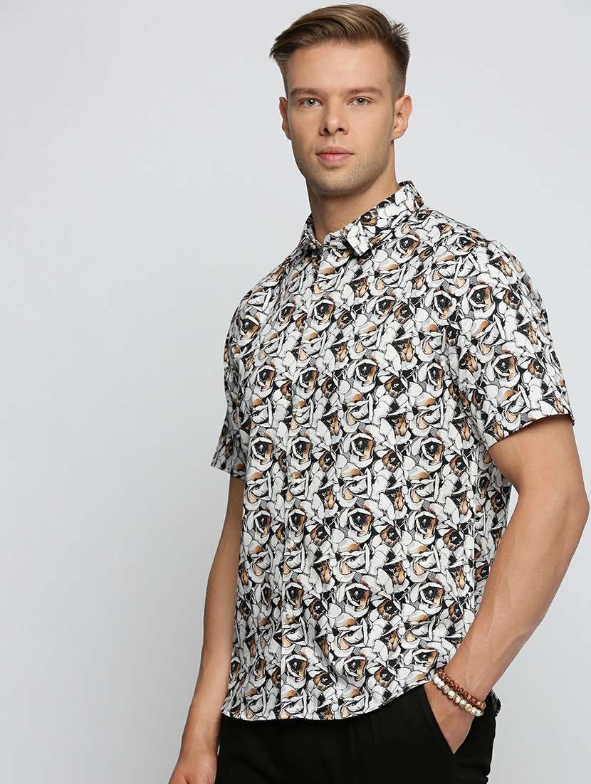 white cotton blend casual shirt - 20598684 -  Standard Image - 1