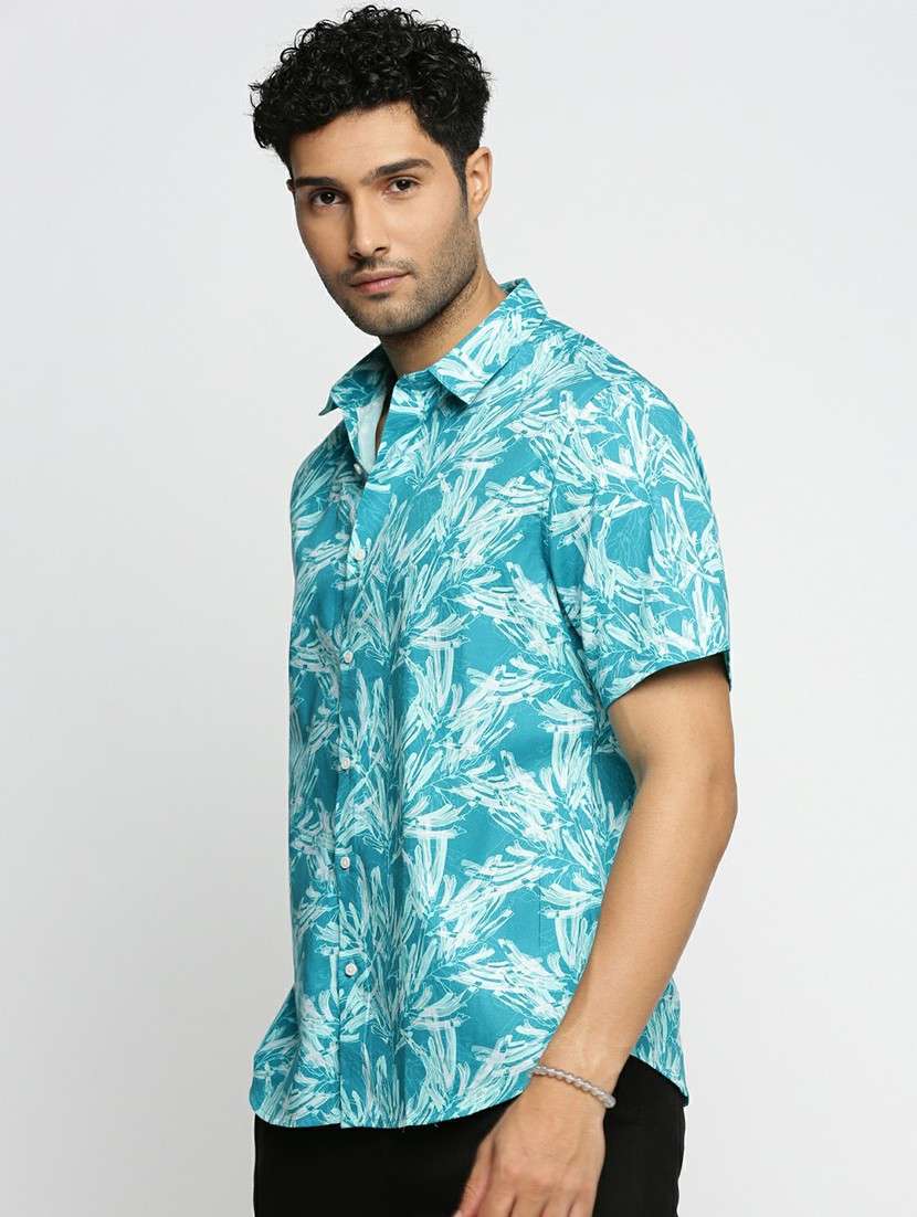 turquoise cotton blend casual shirt - 20598689 -  Standard Image - 1