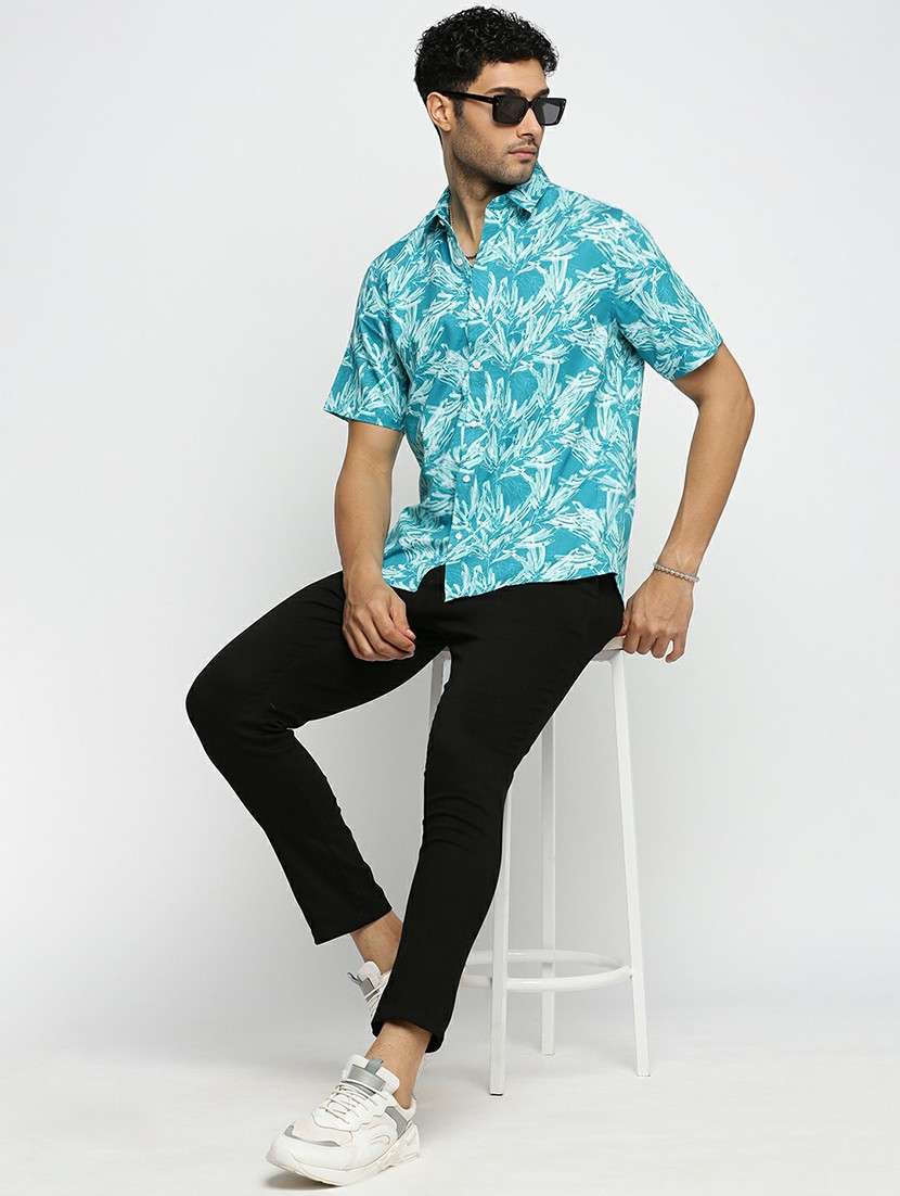 turquoise cotton blend casual shirt - 20598689 -  Standard Image - 4