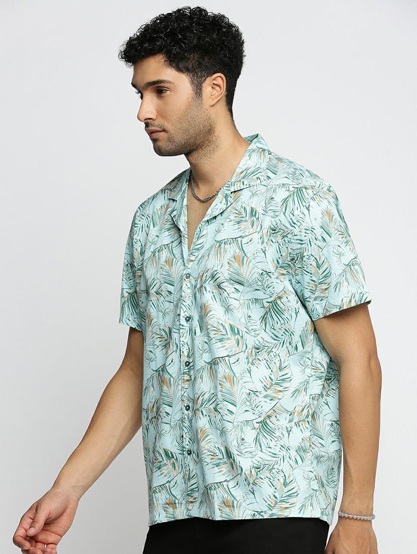 sea green cotton blend casual shirt - 20598704 - Standard Image - 1