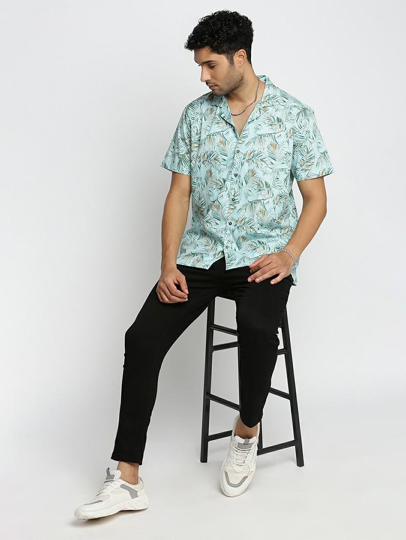 sea green cotton blend casual shirt - 20598704 - Standard Image - 4