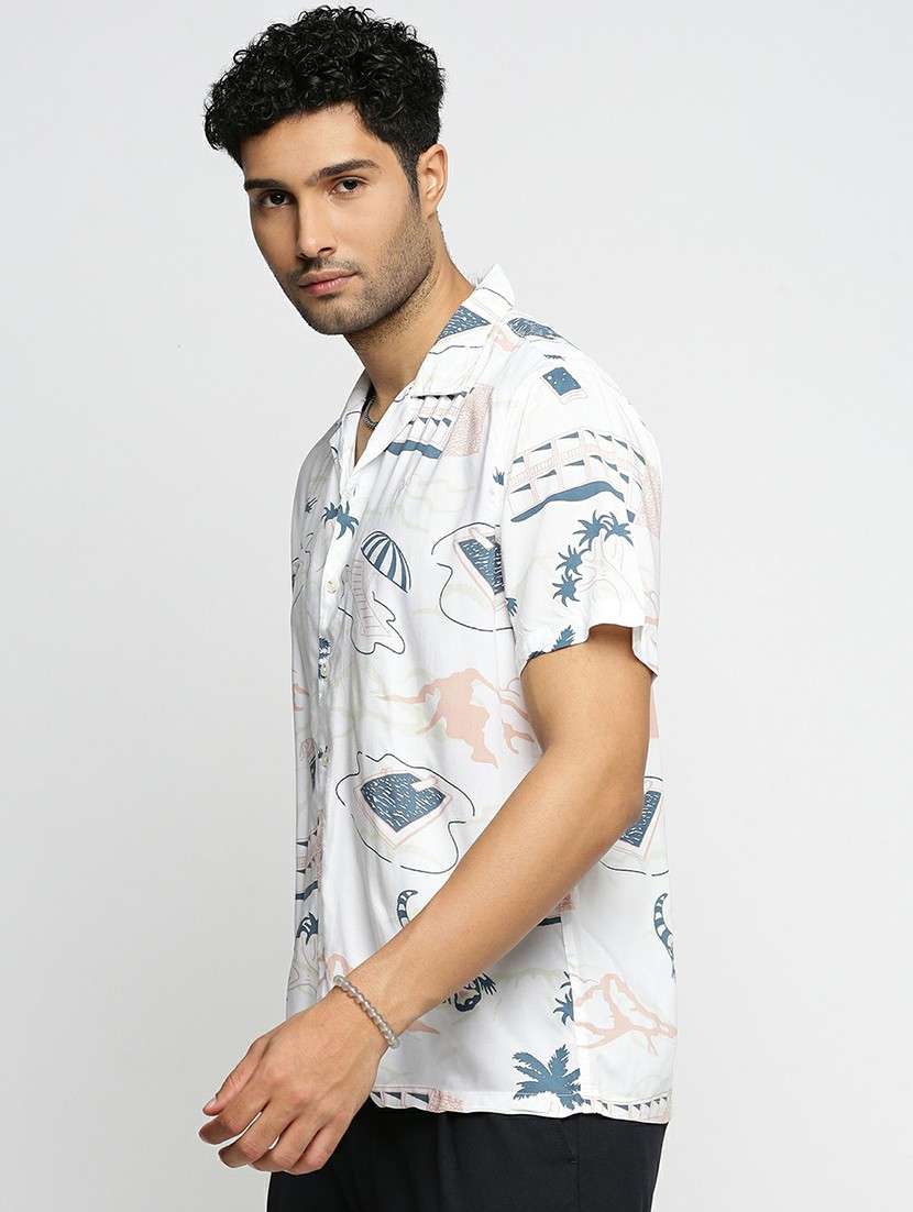 white cotton blend casual shirt - 20598714 -  Standard Image - 1