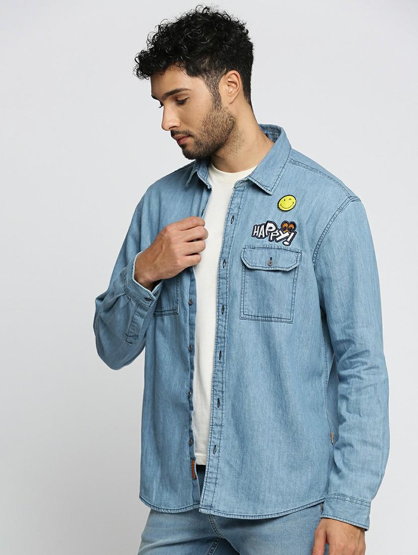 blue cotton blend casual shirt - 20598716 - Standard Image - 1