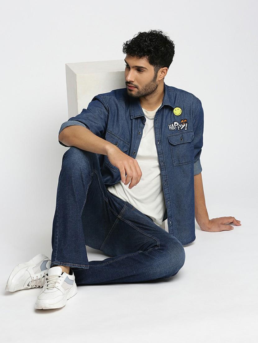 navy blue cotton blend casual shirt - 20598717 - Standard Image - 4
