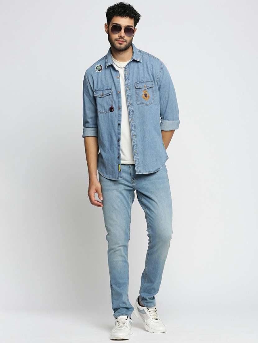 blue cotton blend casual shirt - 20598718 -  Standard Image - 4