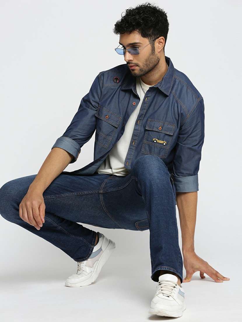 navy blue cotton blend casual shirt - 20598721 - Standard Image - 4